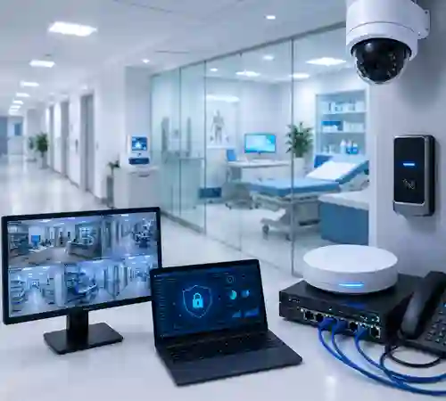 Image of health clinic under surveillance