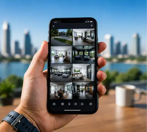 client watching his premises on his phone