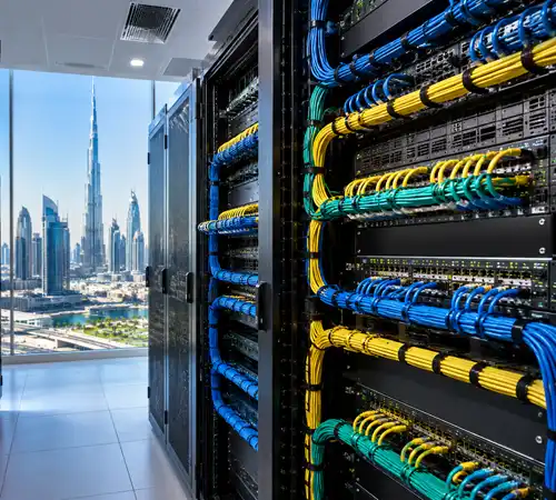 structured cable shown and placed in front of Dubai city