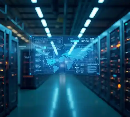 Image of network passing through server room